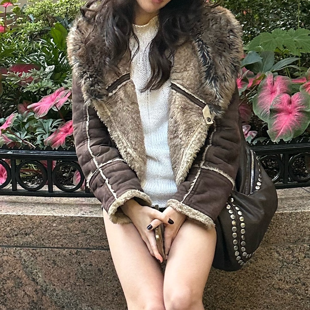 Miss Sixty Brown Fur-Trimmed Utility Jacket